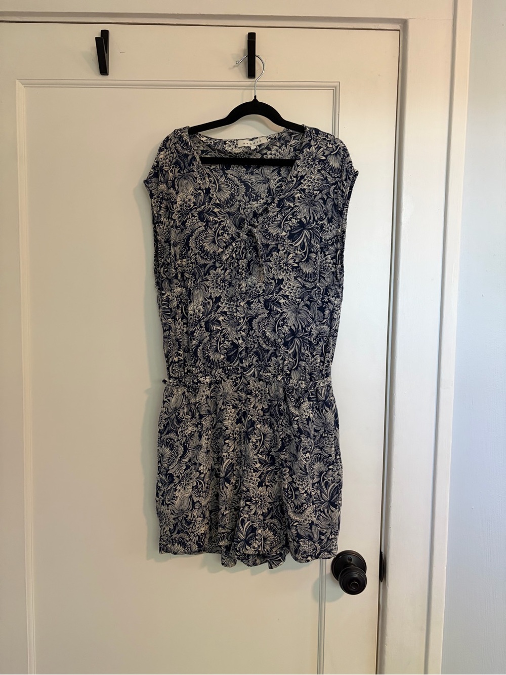Sandro Navy and White Floral Mini Romper